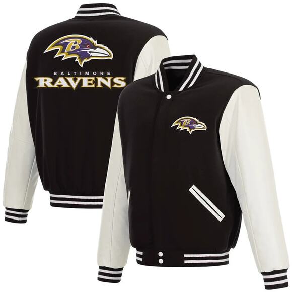 Baltimore Ravens JH Design Reversible Fleece Jacket with Faux Leather Sleeve - Picture 1 of 5